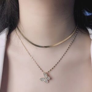 Delicate Butterfly multilayer Necklace Gold Tone